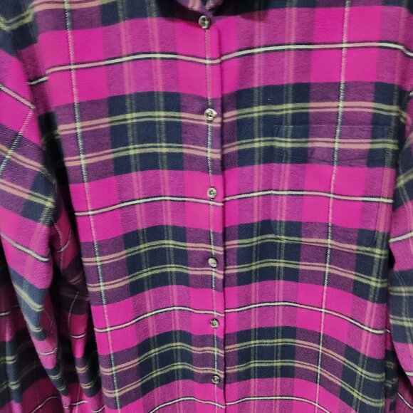 Lands End Women's Portuguese Flannel Long Sleeve Purple Plaid Shirt- Large - Picture 4 of 6